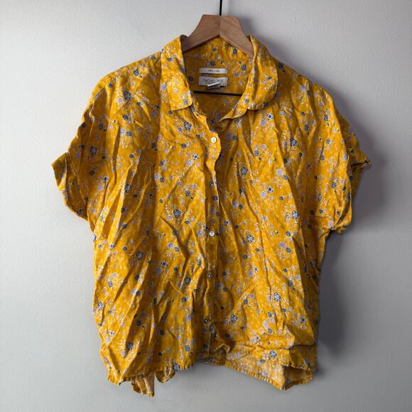 Rachel Zoe Women's Floral Linen Collared Blouse Mustard Yellow Size Large - Picture 1 of 5